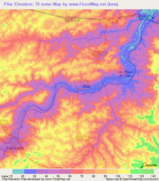 Pilar,Brazil Elevation Map