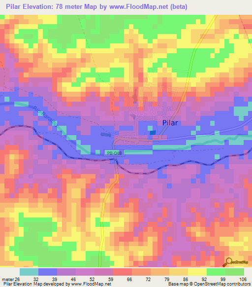 Pilar,Brazil Elevation Map