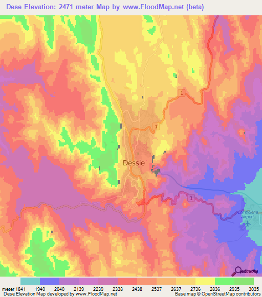 Dese,Ethiopia Elevation Map