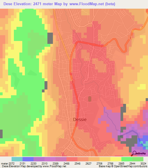 Dese,Ethiopia Elevation Map