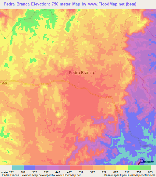 Pedra Branca,Brazil Elevation Map