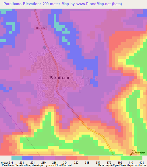 Paraibano,Brazil Elevation Map