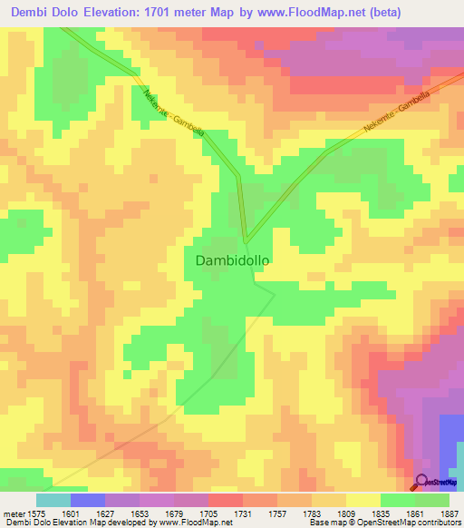 Dembi Dolo,Ethiopia Elevation Map