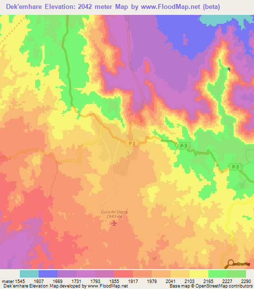 Dek'emhare,Eritrea Elevation Map