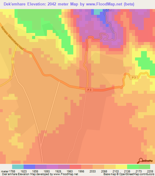 Dek'emhare,Eritrea Elevation Map