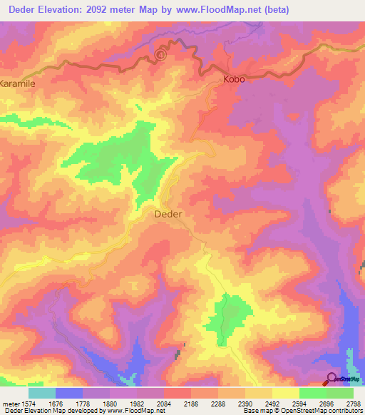 Deder,Ethiopia Elevation Map