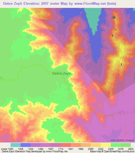 Debre Zeyit,Ethiopia Elevation Map