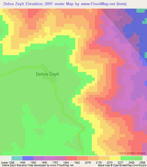 Debre Zeyit,Ethiopia Elevation Map