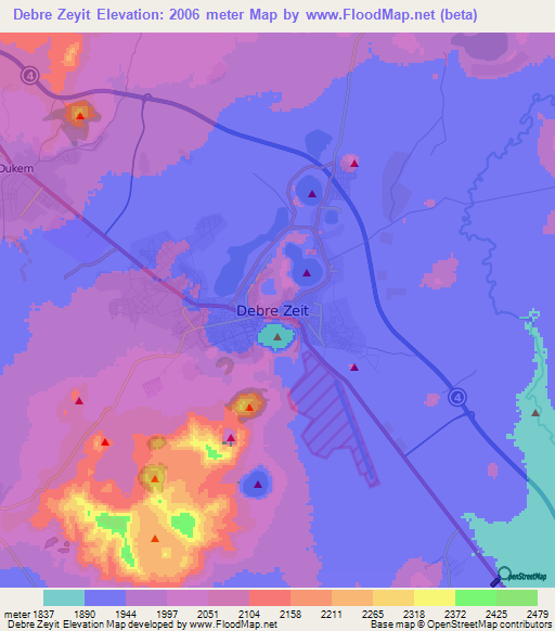 Debre Zeyit,Ethiopia Elevation Map