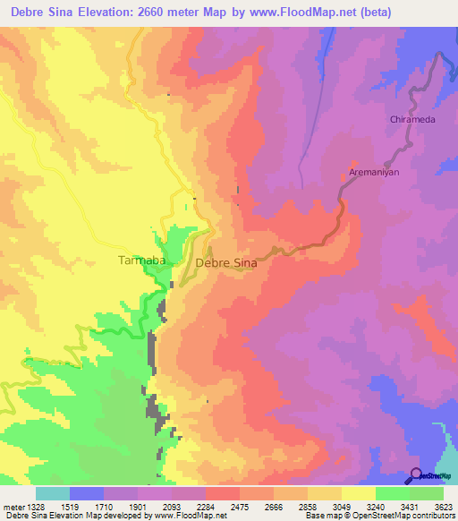 Debre Sina,Ethiopia Elevation Map