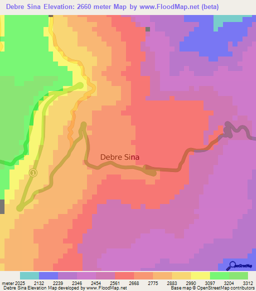 Debre Sina,Ethiopia Elevation Map