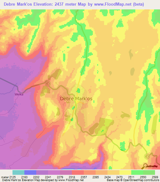 Debre Mark'os,Ethiopia Elevation Map