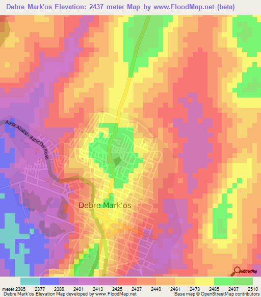 Debre Mark'os,Ethiopia Elevation Map