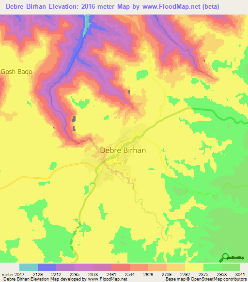 Debre Birhan,Ethiopia Elevation Map