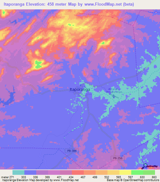 Itaporanga,Brazil Elevation Map