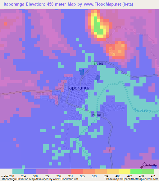 Itaporanga,Brazil Elevation Map