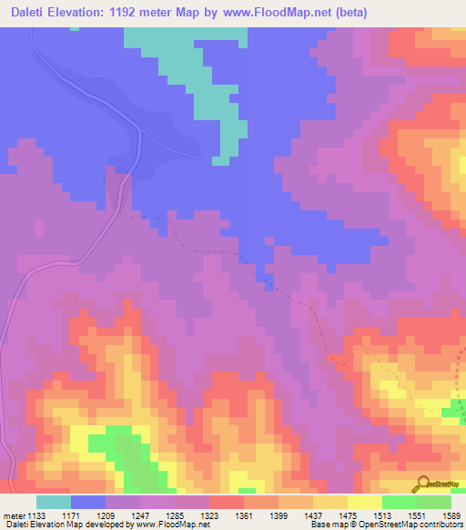 Daleti,Ethiopia Elevation Map