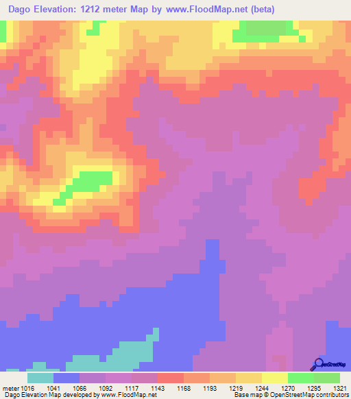 Dago,Ethiopia Elevation Map