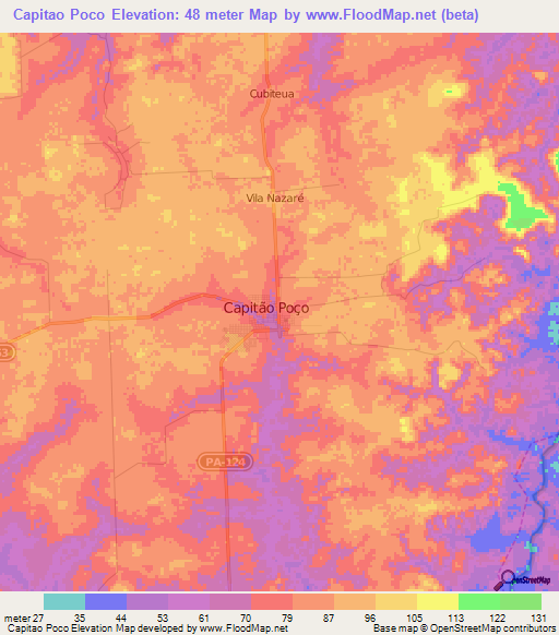 Capitao Poco,Brazil Elevation Map