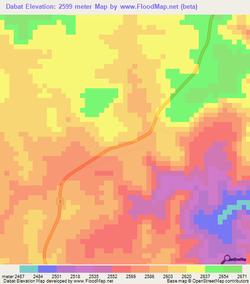 Dabat,Ethiopia Elevation Map