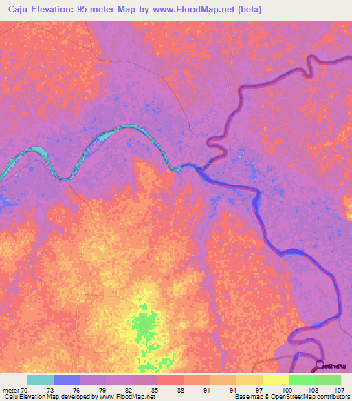 Caju,Brazil Elevation Map