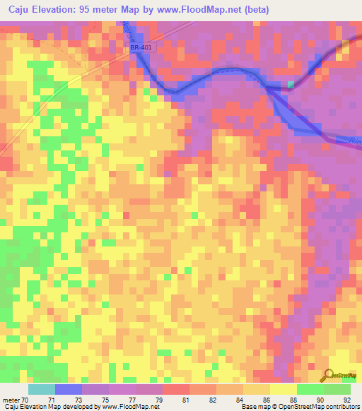 Caju,Brazil Elevation Map