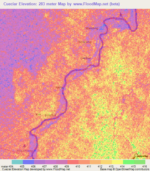 Cueciar,Ethiopia Elevation Map