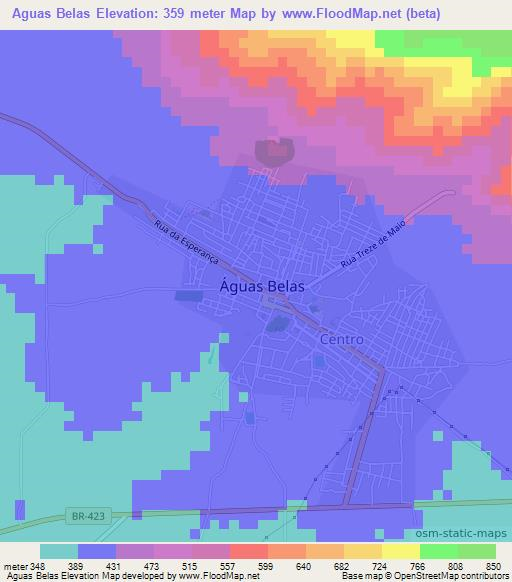 Aguas Belas,Brazil Elevation Map