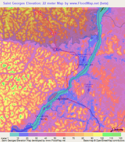Saint Georges,French Guiana Elevation Map