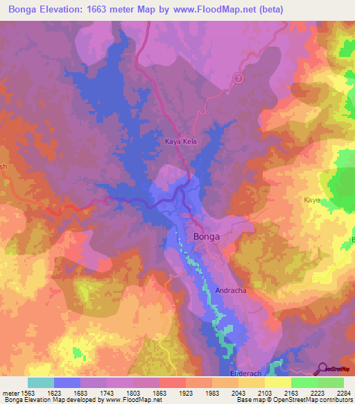 Bonga,Ethiopia Elevation Map