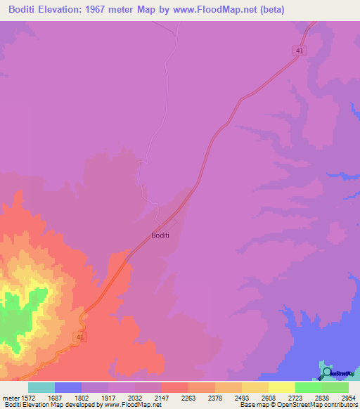 Boditi,Ethiopia Elevation Map