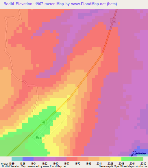 Boditi,Ethiopia Elevation Map