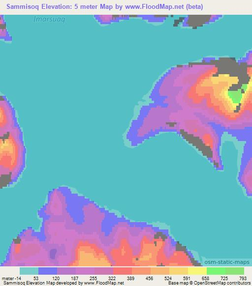 Sammisoq,Greenland Elevation Map