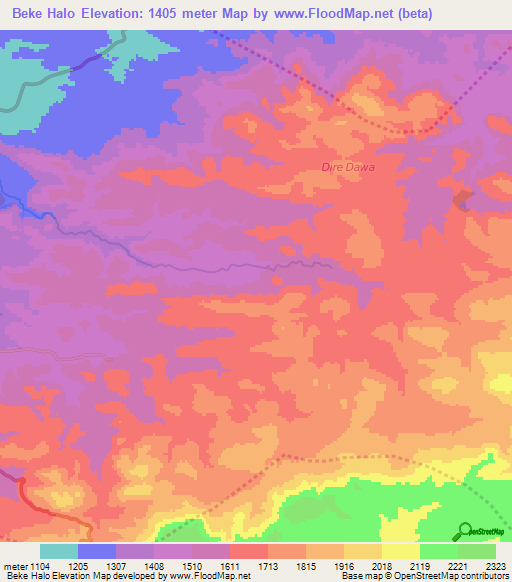 Beke Halo,Ethiopia Elevation Map