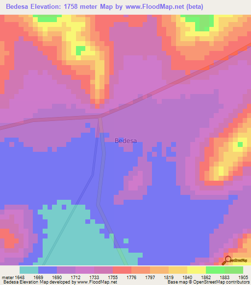 Bedesa,Ethiopia Elevation Map