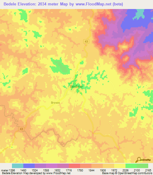 Bedele,Ethiopia Elevation Map