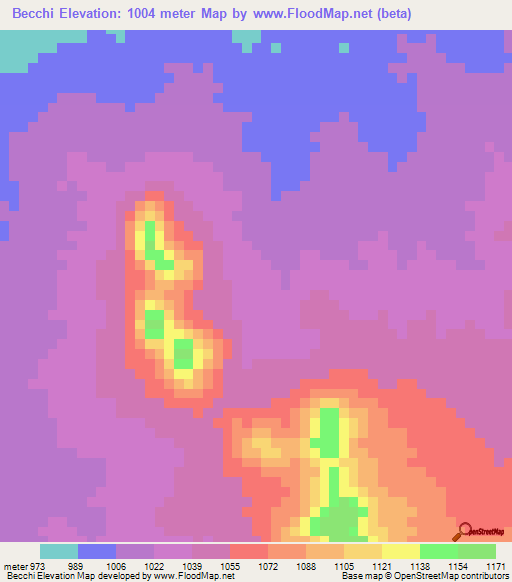 Becchi,Ethiopia Elevation Map