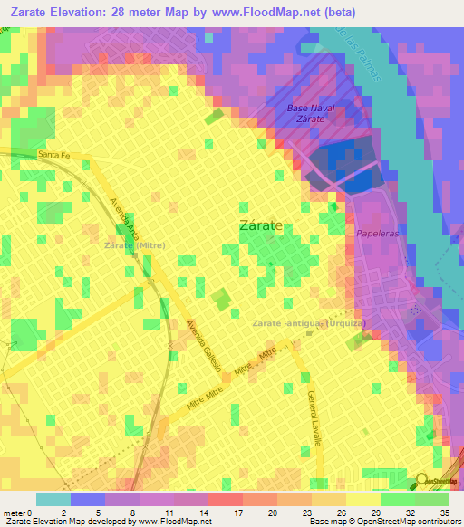 Zarate,Argentina Elevation Map