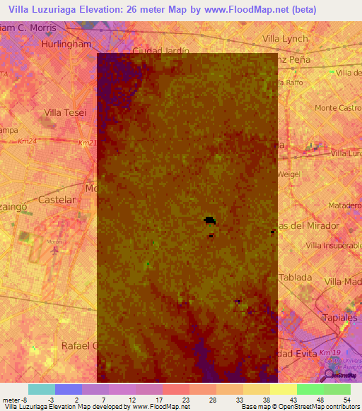 Villa Luzuriaga,Argentina Elevation Map