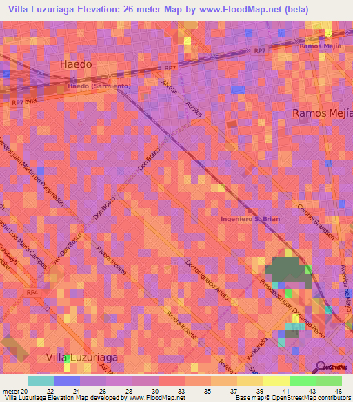 Villa Luzuriaga,Argentina Elevation Map