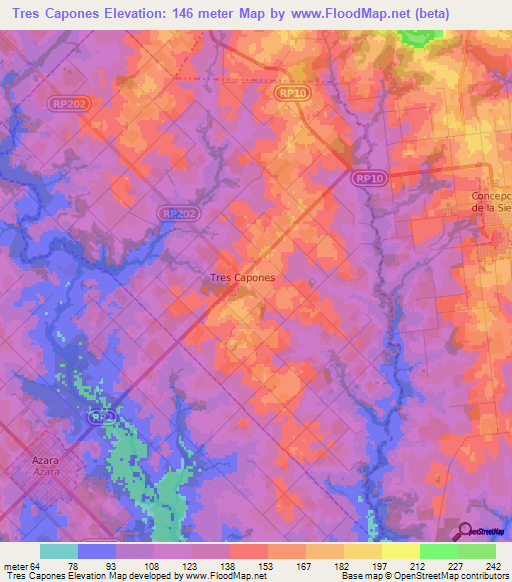 Tres Capones,Argentina Elevation Map