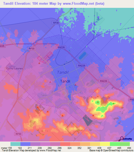 Tandil,Argentina Elevation Map