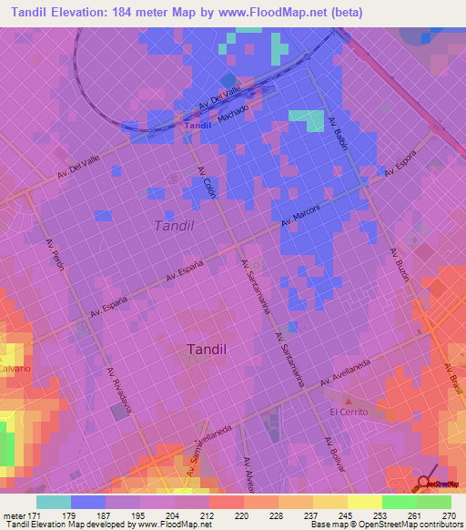 Tandil,Argentina Elevation Map