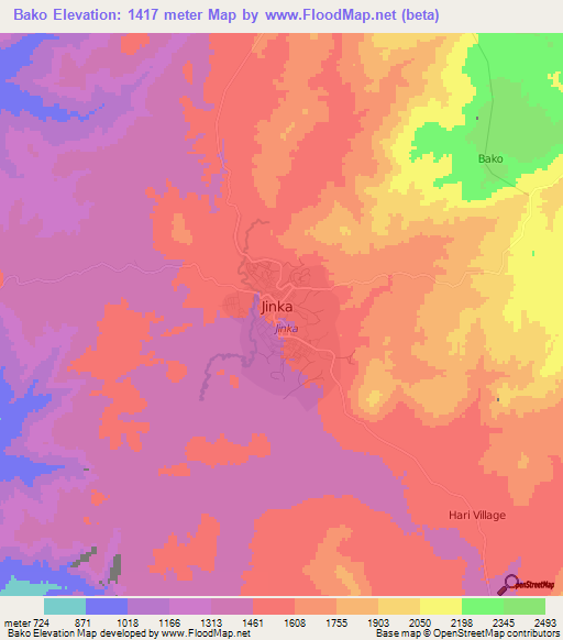 Bako,Ethiopia Elevation Map