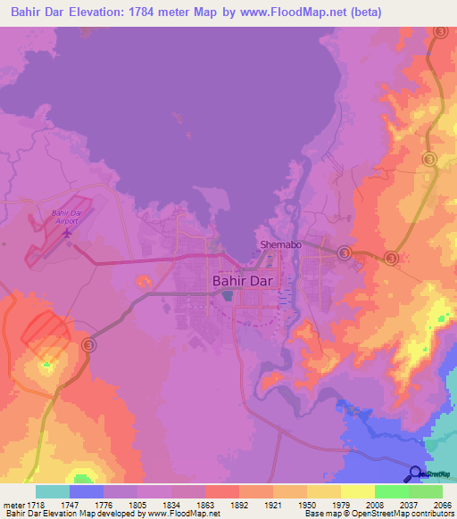 Bahir Dar,Ethiopia Elevation Map