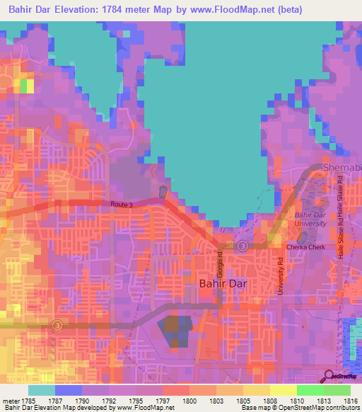 Bahir Dar,Ethiopia Elevation Map
