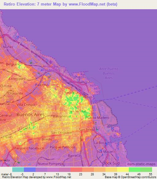Retiro,Argentina Elevation Map
