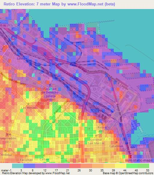 Retiro,Argentina Elevation Map