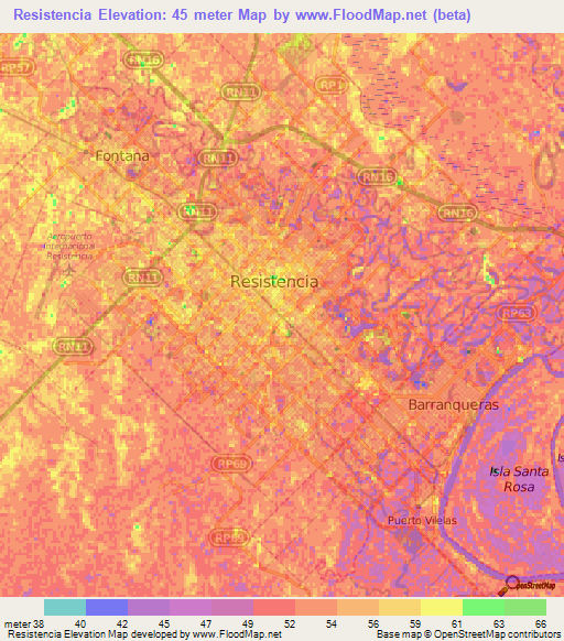 Resistencia,Argentina Elevation Map