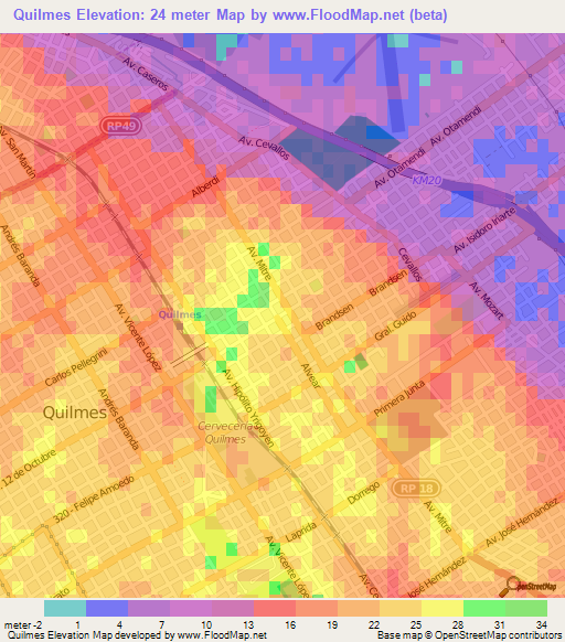 Quilmes,Argentina Elevation Map